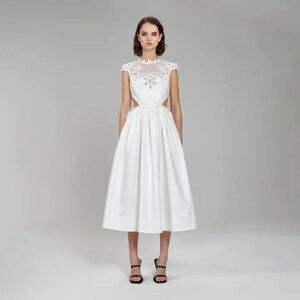 Self-Portrait White Lace Cut-Out Midi Dress